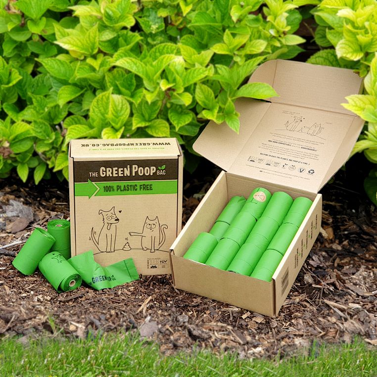 PLASTIC-FREE poo bags (120) on rolls with HANDLES – The GREEN POOP BAG